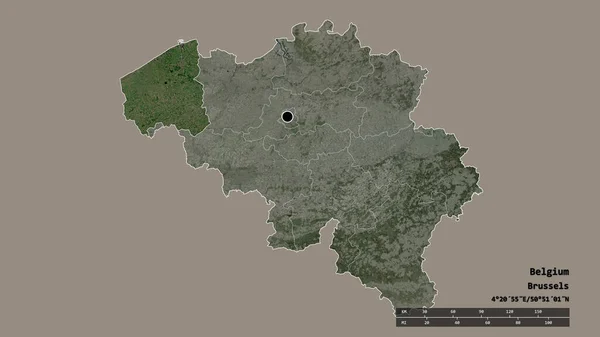 Desaturatie Van België Met Hoofdstad Regionale Hoofdstreek Het Afgescheiden West — Stockfoto