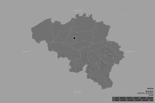 Obszar Belgii Odizolowany Solidnym Tle Georeferencyjnej Skrzynce Granicznej Główny Oddział — Zdjęcie stockowe