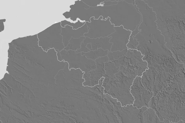 Rozszerzony Obszar Belgii Zarysem Kraju Granicami Międzynarodowymi Regionalnymi Dwupoziomowa Mapa — Zdjęcie stockowe