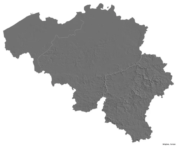 Kształt Belgii Jej Kapitałem Odizolowanym Białym Tle Dwupoziomowa Mapa Wysokości — Zdjęcie stockowe