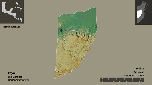 Form Von Cayo Distrikt Von Belize Und Seiner Hauptstadt Entfernungsskala — Stockfoto