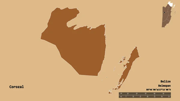 Forma Corozal Distrito Belice Con Capital Aislada Sobre Fondo Sólido —  Fotos de Stock