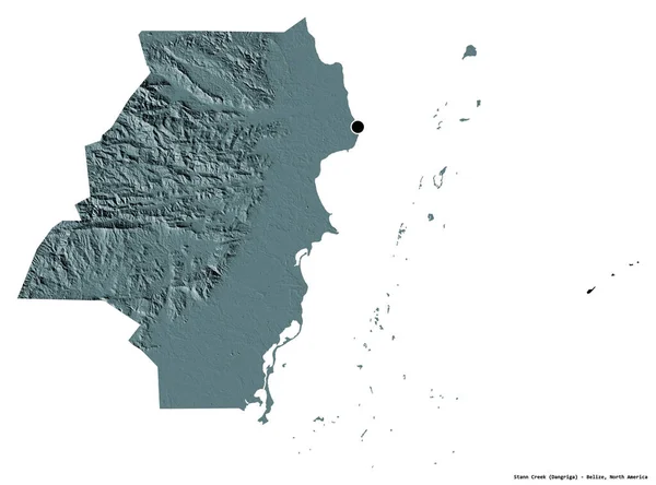 ベリーズの地区 スタン クリークの形で その首都は白い背景に孤立しています 色の標高マップ 3Dレンダリング — ストック写真