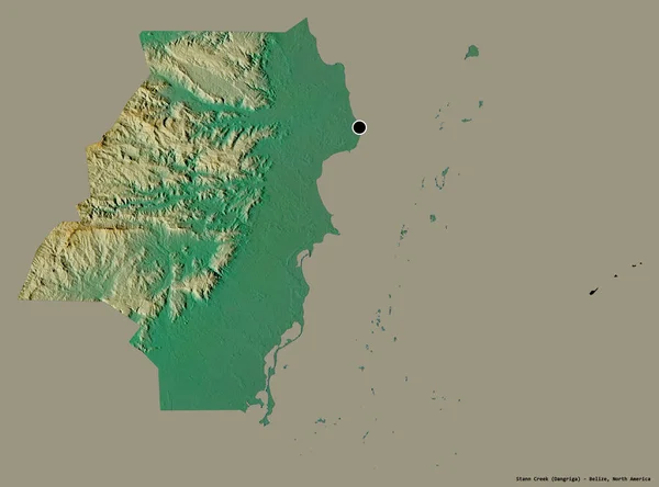 ベリーズの地区 スタン クリークの形で その首都はしっかりとした色の背景に隔離されています 地形図 3Dレンダリング — ストック写真
