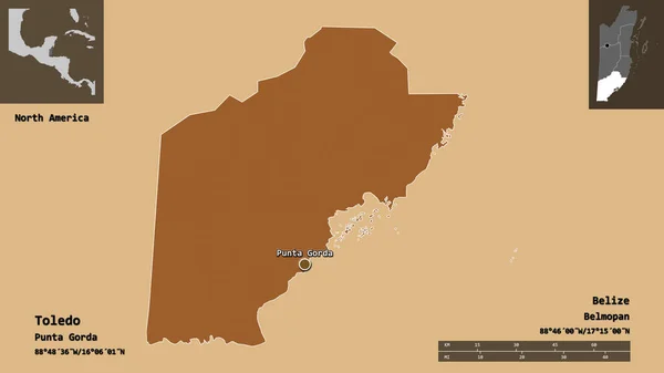 Форма Толедо Района Белиза Столицы Шкала Расстояний Предварительные Просмотры Метки — стоковое фото