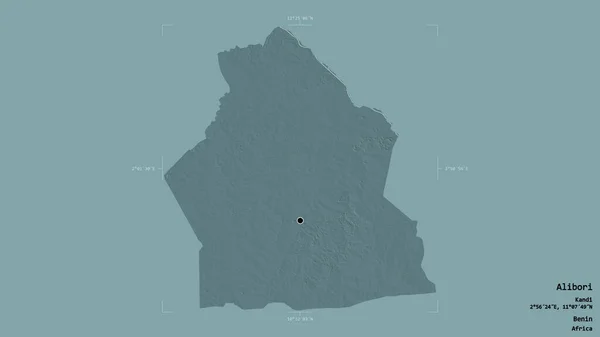贝宁省的Alibori地区 在一个地理参照框的坚实背景上被隔离 彩色高程图 3D渲染 — 图库照片