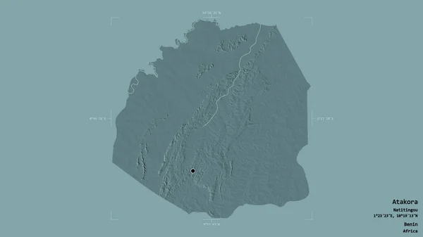 贝宁省Atakora的一个地区 在一个地理参照框的坚实背景上被隔离 彩色高程图 3D渲染 — 图库照片