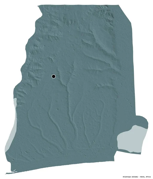 ベナン県のアトランティック県の形で その首都は白い背景に孤立しています 色の標高マップ 3Dレンダリング — ストック写真