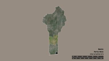 Başkenti, ana bölgesel bölümü ve ayrılan Collines bölgesiyle Benin 'in dejenere edilmiş şekli. Etiketler. Uydu görüntüleri. 3B görüntüleme