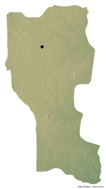 Donga 'nın şekli, Benin Bölümü, başkenti beyaz arka planda izole edilmiş. Topografik yardım haritası. 3B görüntüleme