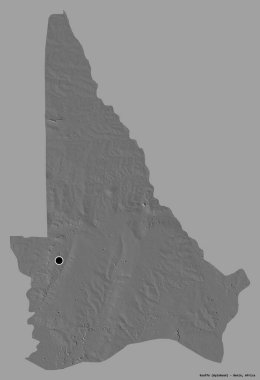 Kouffo 'nun şekli, Benin Bölümü, sermayesi katı renk arkaplanı ile izole edilmiş. Çift seviyeli yükseklik haritası. 3B görüntüleme
