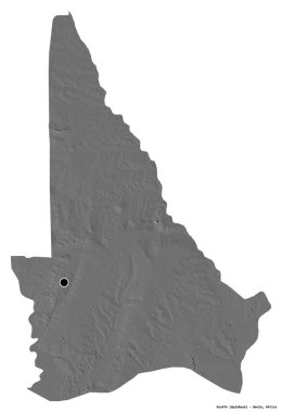 Beyaz arka planda başkenti izole edilmiş Benin Bölümü, Kouffo 'nun şekli. Çift seviyeli yükseklik haritası. 3B görüntüleme