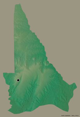 Kouffo 'nun şekli, Benin Bölümü, sermayesi katı renk arkaplanı ile izole edilmiş. Topografik yardım haritası. 3B görüntüleme