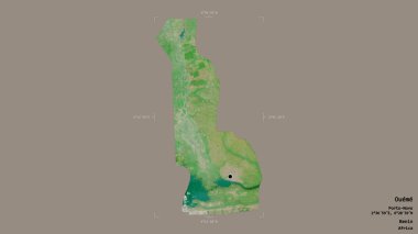 Oueme Bölgesi, Benin Bölgesi, sağlam bir arka planda izole edilmiş bir sınır kutusunda. Etiketler. Uydu görüntüleri. 3B görüntüleme