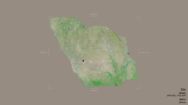 Zou bölgesi, Benin departmanı, jeoreferatlı bir sınır kutusunda sağlam bir arka planda izole edilmiş. Etiketler. Uydu görüntüleri. 3B görüntüleme