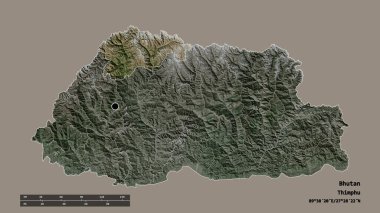 Başkenti, ana bölgesel bölümü ve ayrılmış Gasa bölgesiyle birlikte Bhutan 'ın dejenere edilmiş şekli. Etiketler. Uydu görüntüleri. 3B görüntüleme