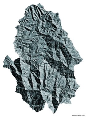 Başkenti beyaz arka planda izole edilmiş olan Bhutan ilçesi Haa 'nın şekli. Renkli yükseklik haritası. 3B görüntüleme