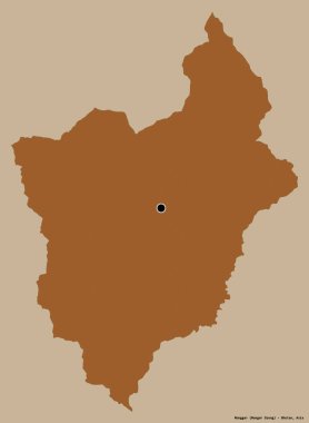 Bhutan 'ın Bhutan ilçesi Monggar' ın şekli, başkenti katı renk arkaplanı ile izole edilmiş. Desenli dokuların bileşimi. 3B görüntüleme