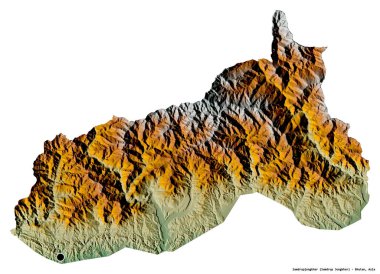 Bhutan 'ın Bhutan ilçesi Samdrupjongkhar' ın şekli, başkenti beyaz arka planda izole edilmiştir. Topografik yardım haritası. 3B görüntüleme