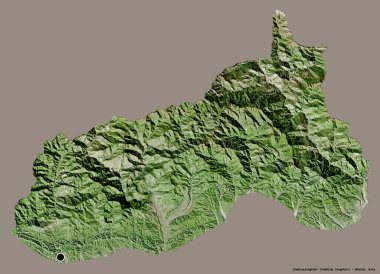 Bhutan 'ın Bhutan ilçesi Samdrupjongkhar' ın şekli, başkenti katı bir renk arkaplanı ile izole edilmiştir. Uydu görüntüleri. 3B görüntüleme