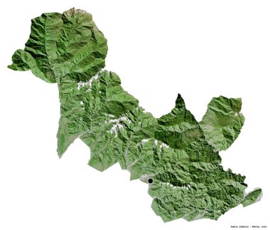Başkenti beyaz arka planda izole edilmiş, Bhutan ilçesi Samtse 'nin şeklidir. Uydu görüntüleri. 3B görüntüleme