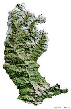 Bhutan 'ın Yangtse ilçesi, başkenti beyaz arka planda izole edilmiş. Uydu görüntüleri. 3B görüntüleme