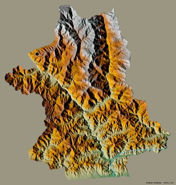 Bhutan 'ın Zhemgang semti, başkenti koyu renk arka planda izole edilmiş. Topografik yardım haritası. 3B görüntüleme