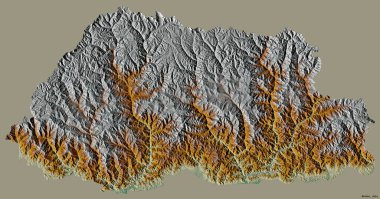 Bhutan 'ın sermayesi katı renk arkaplanı ile izole edilmiş hali. Topografik yardım haritası. 3B görüntüleme