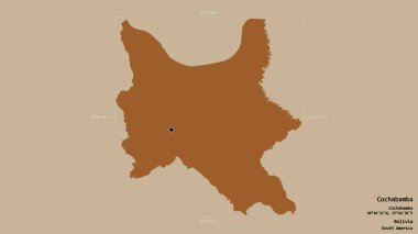 Cochabamba Bölgesi, Bolivya Bölümü, jeoreferatlı bir sınır kutusunda sağlam bir arka planda izole edilmiş. Etiketler. Desenli dokuların bileşimi. 3B görüntüleme