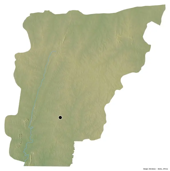 白を背景に首都を孤立させたベナン県ボルゴーの姿 地形図 3Dレンダリング — ストック写真