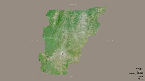 Obszar Borgou Departament Benin Odizolowany Solidnym Tle Georeferencyjnej Skrzyni Granicznej — Zdjęcie stockowe