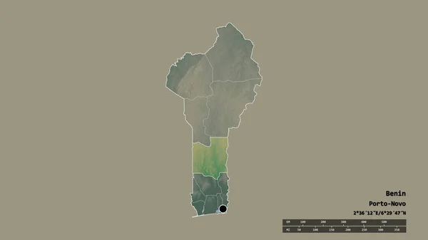 主要な地域部門と分離されたコリンズ地域とベナンの荒廃した形 ラベル 地形図 3Dレンダリング — ストック写真