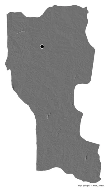 贝宁省多加省的形状 首都被白色背景隔离 Bilevel高程图 3D渲染 — 图库照片
