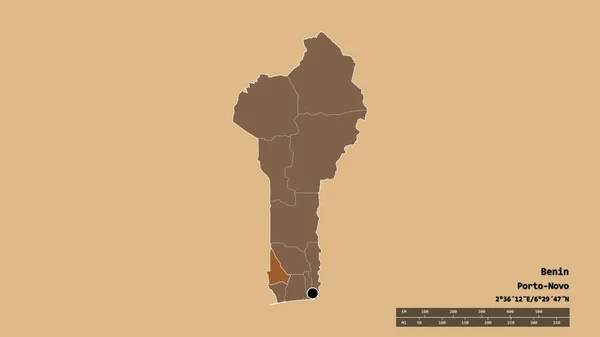 Desaturated Shape Benin Its Capital Main Regional Division Separated Kouffo — Stock Photo, Image