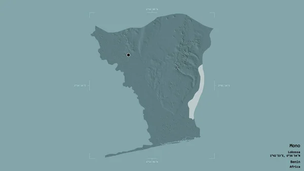 ベニン省のモノのエリアは 洗練された境界ボックス内の強固な背景に隔離されています ラベル 色の標高マップ 3Dレンダリング — ストック写真