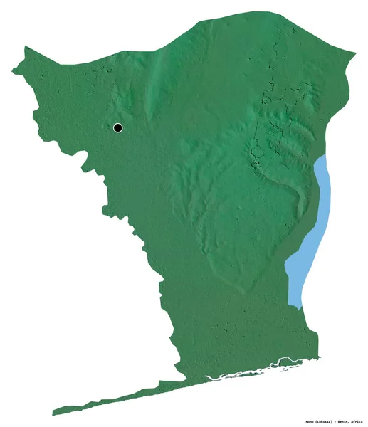 贝宁省莫诺的形状 首都被白色背景隔离 地形浮雕图 3D渲染 — 图库照片