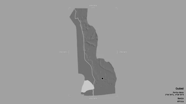 贝宁省乌梅地区 以坚实的背景隔离在一个地理参照框中 Bilevel高程图 3D渲染 — 图库照片