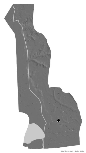 Форма Oueme Департамент Бенин Столицей Изолированы Белом Фоне Карта Рельефа — стоковое фото