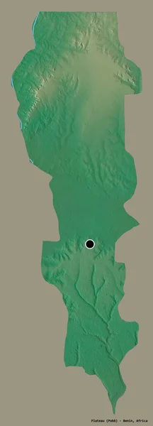高原の形 ベナンの部門 その資本金は 固体の色の背景に隔離されました 地形図 3Dレンダリング — ストック写真