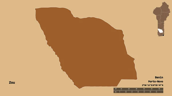 Forma Zou Departamento Benín Con Capital Aislado Sobre Fondo Sólido — Foto de Stock