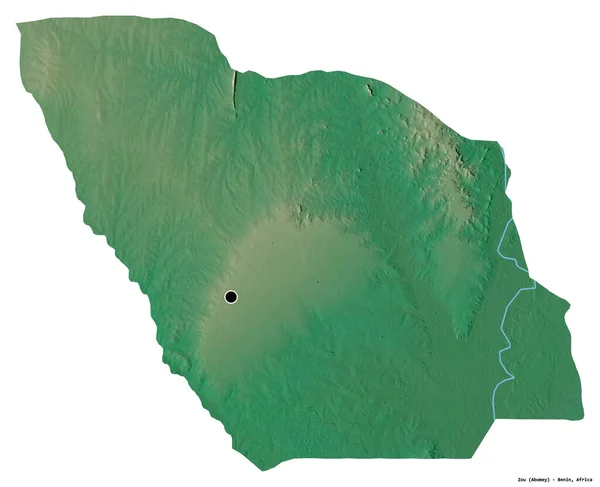 白の背景にその首都で ベナンの部であるZouの形 地形図 3Dレンダリング — ストック写真