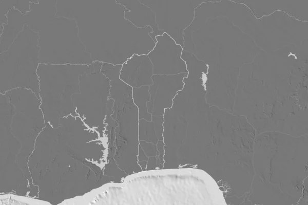 Rozszerzony Obszar Beninu Zarysem Kraju Granicami Międzynarodowymi Regionalnymi Dwupoziomowa Mapa — Zdjęcie stockowe