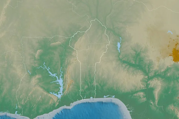 Розширена Територія Беніну Обрисами Країни Міжнародними Регіональними Кордонами Карта Рельєфу — стокове фото