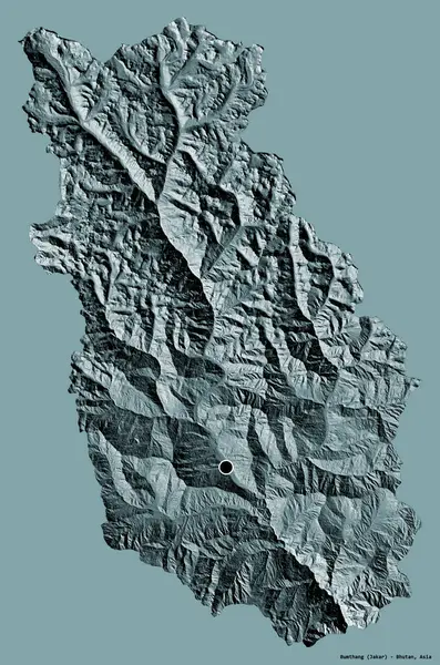 ブータン地方のバンタンの形で その首都はしっかりとした色の背景に隔離されています 色の標高マップ 3Dレンダリング — ストック写真