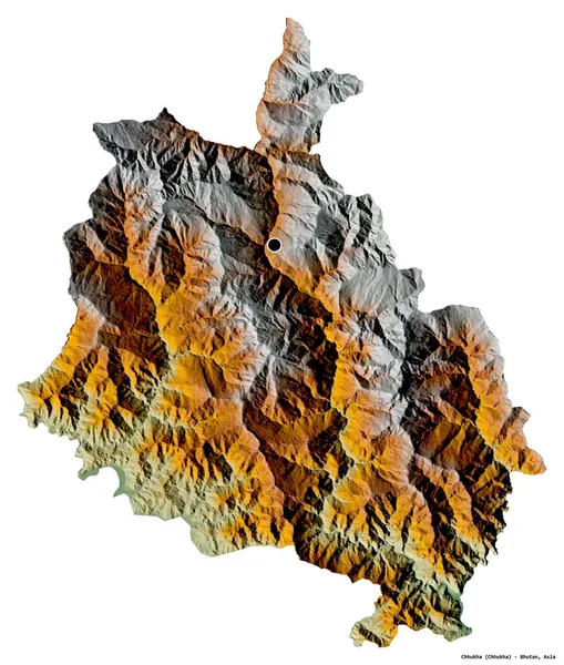 Форма Чуха Район Бутану Столицею Ізольованою Білому Тлі Карта Рельєфу — стокове фото