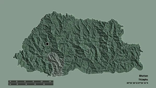 Forma Dessaturada Butão Com Sua Capital Principal Divisão Regional Área — Fotografia de Stock