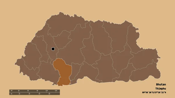 Forme Désaturée Bhoutan Avec Capitale Principale Division Régionale Région Séparée — Photo