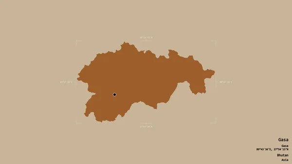 Район Гаса Район Бутану Ізольований Твердому Тлі Геодезичній Обмежувальній Коробці — стокове фото