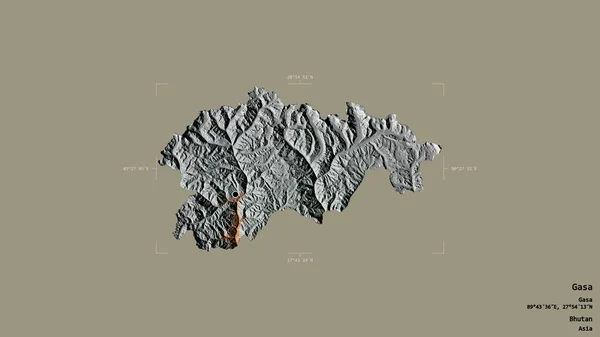 Area Gasa District Bhutan Isolated Solid Background Georeferenced Bounding Box — Stock Photo, Image