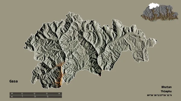 Form Gasa Distriktet Bhutan Med Dess Huvudstad Isolerad Solid Bakgrund — Stockfoto